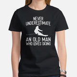 Skiing Shirt - Snow Ski Attire, Wear, Clothes, Outfit - Gift Ideas for Skiers - Never Underestimate An Old Man Who Loves Skiing Tee - Black, Women