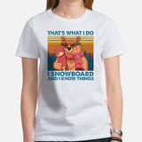 Skiing Shirt - Snowboarding Ski Attire, Gear, Clothes, Outfit - Gift Ideas for Snowboarders - Funny I Snowboard And I Know Things Tee - White, Women