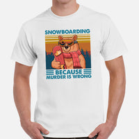 Skiing Shirt - Snowboarding Ski Attire, Gear, Clothes, Outfit - Gift Ideas for Snowboarders - Snowboarding Because Murder Is Wrong Tee - White, Men