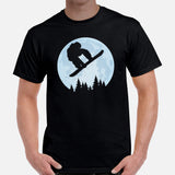 Skiing Shirt - Snowboarding Ski Attire, Gear, Clothes, Outfit - Gift, Present Ideas for Skiers, Snowboarders - Skiing Over The Moon Tee - Black, Men