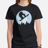 Skiing Shirt - Snowboarding Ski Attire, Gear, Clothes, Outfit - Gift, Present Ideas for Skiers, Snowboarders - Skiing Over The Moon Tee - Black, Women