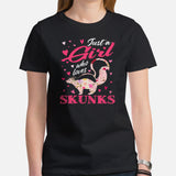 Skunk T-Shirt - Fart Squirrel Shirt - Woodland Animal Tee - Just A Girl Who Loves Skunks Floral Shirt - Gift for Skunk & Animal Lovers - Black