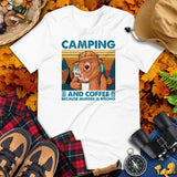 Smokey The Bear Camping & Coffee Because Murder Is Wrong Shirt - Campfire & Bonfire Glamping Crew/Squad Tee - Gift for Nature Lover - White