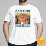 Smokey The Bear Camping & Coffee Because Murder Is Wrong Shirt - Campfire & Bonfire Glamping Crew/Squad Tee - Gift for Nature Lover - White, Plus Size