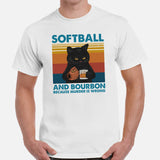 Softball Apparel & Clothes - Gift Ideas for Softball Coach & Players, Cat Lovers - Funny Softball & Bourbon Because Murder Is Wrong Tee - White, Men