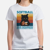 Softball Apparel & Clothes - Gift Ideas for Softball Coach & Players, Cat Lovers - Funny Softball & Bourbon Because Murder Is Wrong Tee - White, Women