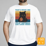 Softball Apparel & Clothes - Outfit & Gift Ideas for Softball Coach & Players, Cat Lovers - Funny I Play Softball And I Know Things Tee - White, Plus Size