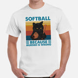 Softball Apparel & Clothes - Outfit & Gift Ideas for Softball Coach & Players, Cat Lovers - Funny Softball Because Murder Is Wrong Tee - White, Men