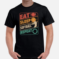 USA Softball Shirt - Game Day Shirt - Gifts for Softball Coachs, Players & Teammates - Softball Dad Shirt - Eat Sleep Softball Repeat Shirt - Black, Men