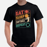 USA Softball Shirt - Game Day Shirt - Gifts for Softball Coachs, Players & Teammates - Softball Dad Shirt - Eat Sleep Softball Repeat Shirt - Black, Men