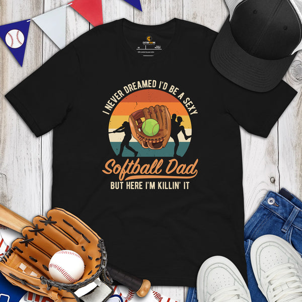 USA Softball Shirt - Game Day Shirt - Gifts for Softball Coachs, Players & Teammates - Softball Dad Shirt - Proud Sexy Softball Dad T-Shirt - Black