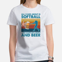Softball Sports Apparel & Clothes - Outfit & Gift Ideas for Softball Coach & Players - Funny All I Care About Is Softball And Beer Tee - White, Women