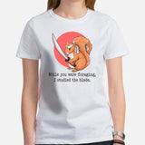 Squirrel T-Shirt - Chipmunk, Nutcracker, Woodland Animal Tee - I Studied The Blade Shirt - Gift for Squirrel Dad/Mom, Lovers & Feeders - White, Women