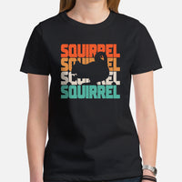 Squirrel 80s Retro Aesthetic T-Shirt - Chipmunk, Gerbil, Nutcracker, Woodland Animal Tee - Gift for Squirrel Dad/Mom, Lover & Feeder - Black, Women