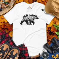 Camping & Hiking Shirt - Gifts for Outdoorsmen, Campers, Animal & Nature Lovers - Mama & Papa Bear Shirt - Celestial Starry Night T-Shirt - White