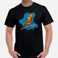 Streetwear Clothes - Gift Ideas, Presents For Foodies, Skaters & Junk Food Lovers - Pizza Shirts - Pizza Slice Riding A Skateboard Tee - Black, Men