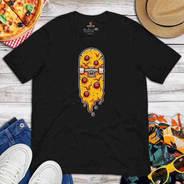 Streetwear Clothes - Gift Ideas, Presents For Foodies, Skaters & Junk Food Lovers - Pizza Shirts - Skateboard Yummy Pizza Themed Tee - Black
