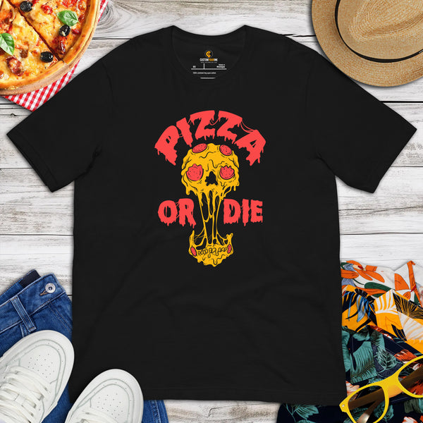 Streetwear Wear & Clothes - Gift Ideas, Presents For Foodies, Junk Food Lovers - Cool Skull Shirt - Pizza T-Shirt - Pizza Or Die Tee - Black