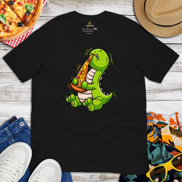 Streetwear Wear & Clothes - Gift Ideas, Presents For Foodies, Pizza & Junk Food Lovers - Pizza Shirts - Dinosuar Yummy A Pizza T-Shirt - Black