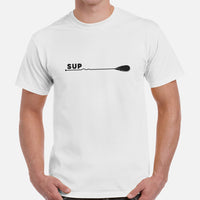 SUP Paddleboarding T-Shirt - Embrace The Lake & River Life - Adventure Awaits Tee - Gift for Avid Paddlers, Rameurs, Nature Lovers - White, Men