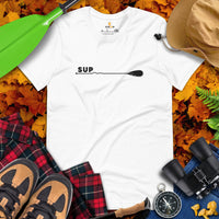 SUP Paddleboarding T-Shirt - Embrace The Lake & River Life - Adventure Awaits Tee - Gift for Avid Paddlers, Rameurs, Nature Lovers - White