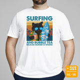 Surfing Shirt - Vacation Outfit, Attire - Gift for Surfer, Outdoorsman, Cat Lover - Surfing And Bubble Tea Because Murder Is Wrong Tee - White, Plus Size