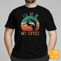 Surfing T-Shirt - Beach Vacation Outfit, Attire - Gift Ideas for Surfer, Outdoorsman, Nature Lovers - Funny I'll Be In My Office Tee - Black, Plus Size