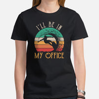 Surfing T-Shirt - Beach Vacation Outfit, Attire - Gift Ideas for Surfer, Outdoorsman, Nature Lovers - Funny I'll Be In My Office Tee - Black, Women