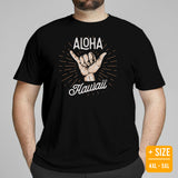 Surfing T-Shirt - Hawaiii Beach Vacation Outfit, Attire - Gift for Surfer, Outdoorsman, Nature Lovers - Aloha Shaka Hand Inspired Tee - Black, Plus Size