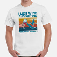 Surfing T-Shirt - Seaside, Beach Vacation Outfit, Attire - Gift for Surfer, Outdoorsman, Nature Lover - I Like Wine And Surfing T-Shirt - White, Men
