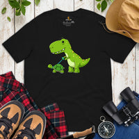 T-Rex Dinosaur Walking Turtle T-Shirt - Tortoise Shirt - Loggerhead, Land, Sea & Nautical Turtle Shirt - Ideal Gift for Turtle Lovers - Black