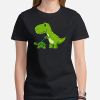 T-Rex Dinosaur Walking Turtle T-Shirt - Tortoise Shirt - Loggerhead, Land, Sea & Nautical Turtle Shirt - Ideal Gift for Turtle Lovers - Black, Women