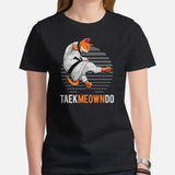 Taekwondo T-Shirt - TKD, Mixed Martial Arts Attire, Wear, Clothes, Outfit - Gifts for Fighters, Cat Lovers - Adorable Taekmeowndo Tee - Black, Women