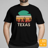 Texas Retro Sunset Desert Themed Shirt - Patriotic Hiking Shirt - Ideal Gift for Outdoorsy Camper & Hiker, Nature Lover, Wanderlust - Black, Plus Size