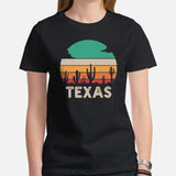 Texas Retro Sunset Desert Themed Shirt - Patriotic Hiking Shirt - Ideal Gift for Outdoorsy Camper & Hiker, Nature Lover, Wanderlust - Black, Women