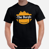 The Burgh Skyline Football Fanatic Vintage Graphic T-Shirt: Ideal Gift for Him & Her, Football Fans - Retro Style Game Day Shirt - Black, Men
