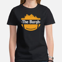The Burgh Skyline Football Fanatic Vintage Graphic T-Shirt: Ideal Gift for Him & Her, Football Fans - Retro Style Game Day Shirt - Black, Women