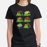 Turtle Nigiri Sushi T-Shirt - Tortoise Shirt - Loggerhead, Land, Sea & Nautical Turtle Shirt - Ideal Gift for Turtle Dad/Mom & Lovers - Black, Women