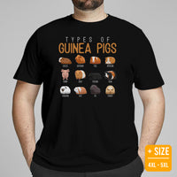 Types of Guinea Pigs T-Shirt - Furry Potato Shirt - Cavy Whisperer & Lovers Tee - Gift for Rodent Dad/Mom & Pet Owners - Zoology Tee - Black, Plus Size