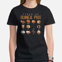 Types of Guinea Pigs T-Shirt - Furry Potato Shirt - Cavy Whisperer & Lovers Tee - Gift for Rodent Dad/Mom & Pet Owners - Zoology Tee - Black, Women