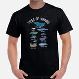 Whale Tail Shirt - Types of Whales T-Shirt - Save The Whales Shirt - Matching Beach & Cruise Vacation Tee Shirts - Gifts for Outdoorsmen - Black, Men