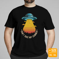 Camping & Hiking Shirt - Presents, Gift Ideas for Campers, Hikers, Nature Lovers - Happy Camper & Alien Shirt - Don't Take My Summer Shirt - Black, Large Size for Overweight