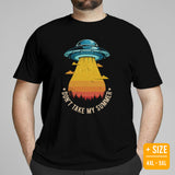 Camping & Hiking Shirt - Presents, Gift Ideas for Campers, Hikers, Nature Lovers - Happy Camper & Alien Shirt - Don't Take My Summer Shirt - Black, Large Size for Overweight