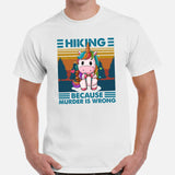 Unicorn Hikecore T-Shirt - Camping Granola Tee for Wanderlust, Forest Warden & Ranger, Hiker - Hiking Because Murder Is Wrong Shirt - White, Men