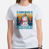 Unicorn Hikecore T-Shirt - Camping Granola Tee for Wanderlust, Forest Warden & Ranger, Hiker - Hiking Because Murder Is Wrong Shirt - White, Women