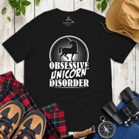 Unicorn Tee Shirt - Gifts for Outdoorsmen, Campers, Nature Lovers - Unicorn Hunter Squad Shirt - Funny Obsessive Unicorn Disorder T-Shirt - Black
