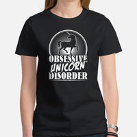 Unicorn Tee Shirt - Gifts for Outdoorsmen, Campers, Nature Lovers - Unicorn Hunter Squad Shirt - Funny Obsessive Unicorn Disorder T-Shirt - Black, Women