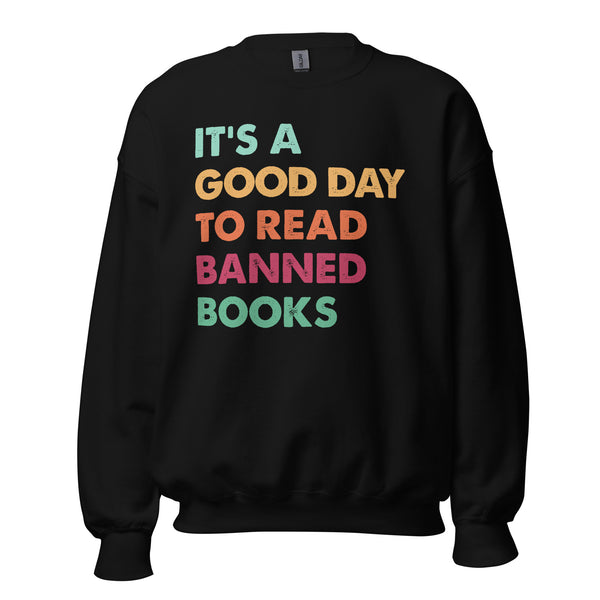 Ideal Book Nerd Gift for Book Lover - Vintage It's A Good Day To Read A Banned Book Groovy Cozy Bookish Shirt for Bookworms, Librarians - Black