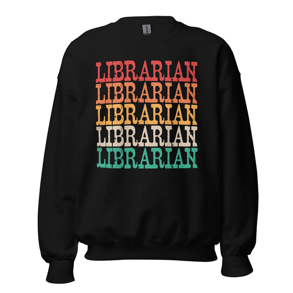 Birthday, Back to School Gift for School Librarians - Retro Vintage Librarian Groovy Cozy Sweatshirt - Step into Timeless Elegance! - Black