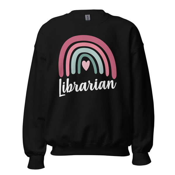 Ideal Back to School Gift for School Librarians - Vibrant Rainbow Librarian Groovy Cozy Sweatshirt - Embrace Your Bookish Style - Black